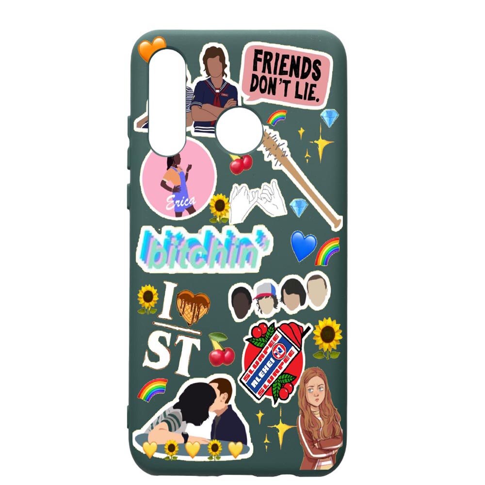 Husa Premium Silicon Compatibila Cu Huawei P30 Lite, Stranger Things, cu interiorul din material textil, protectie camera, Forest Green, PFG376