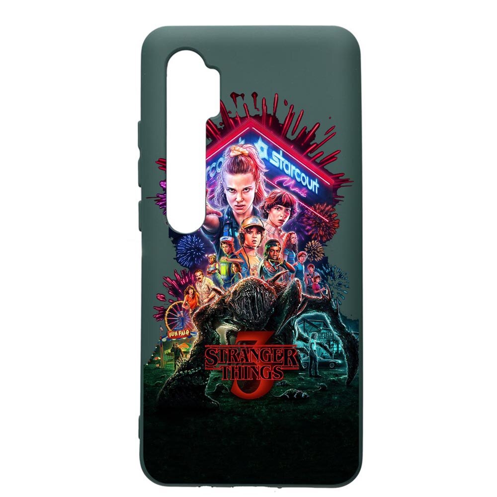 Husa Premium Silicon Compatibila Cu Xiaomi Mi Note 10, Stranger Things, cu interiorul din material textil, protectie camera, Forest Green, PFG372