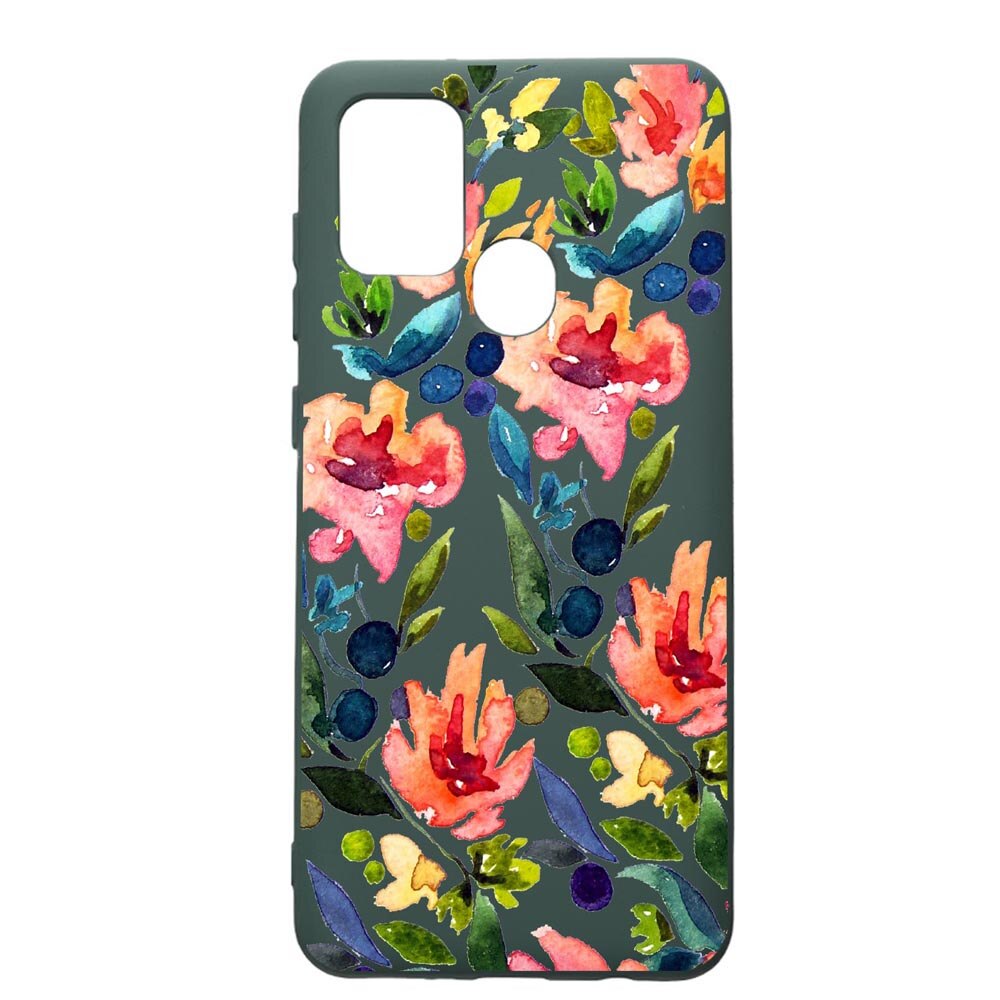 Husa Premium Silicon Compatibila Cu Huawei P Smart 2020, Spring Flowers, cu interiorul din material textil, protectie camera, Forest Green, PFG628