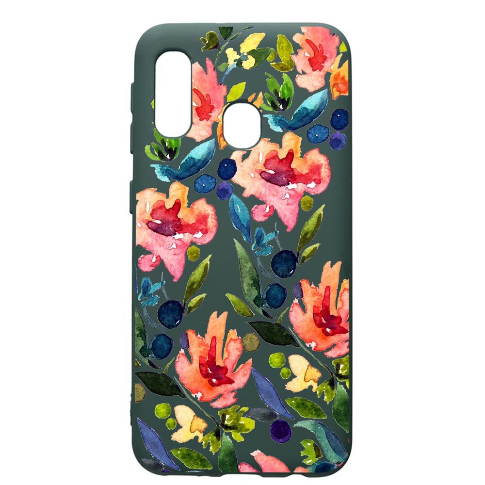 Husa Premium Silicon Compatibila Cu Samsung Galaxy A20E, Spring Flowers, cu interiorul din material textil, protectie camera, Forest Green, PFG628