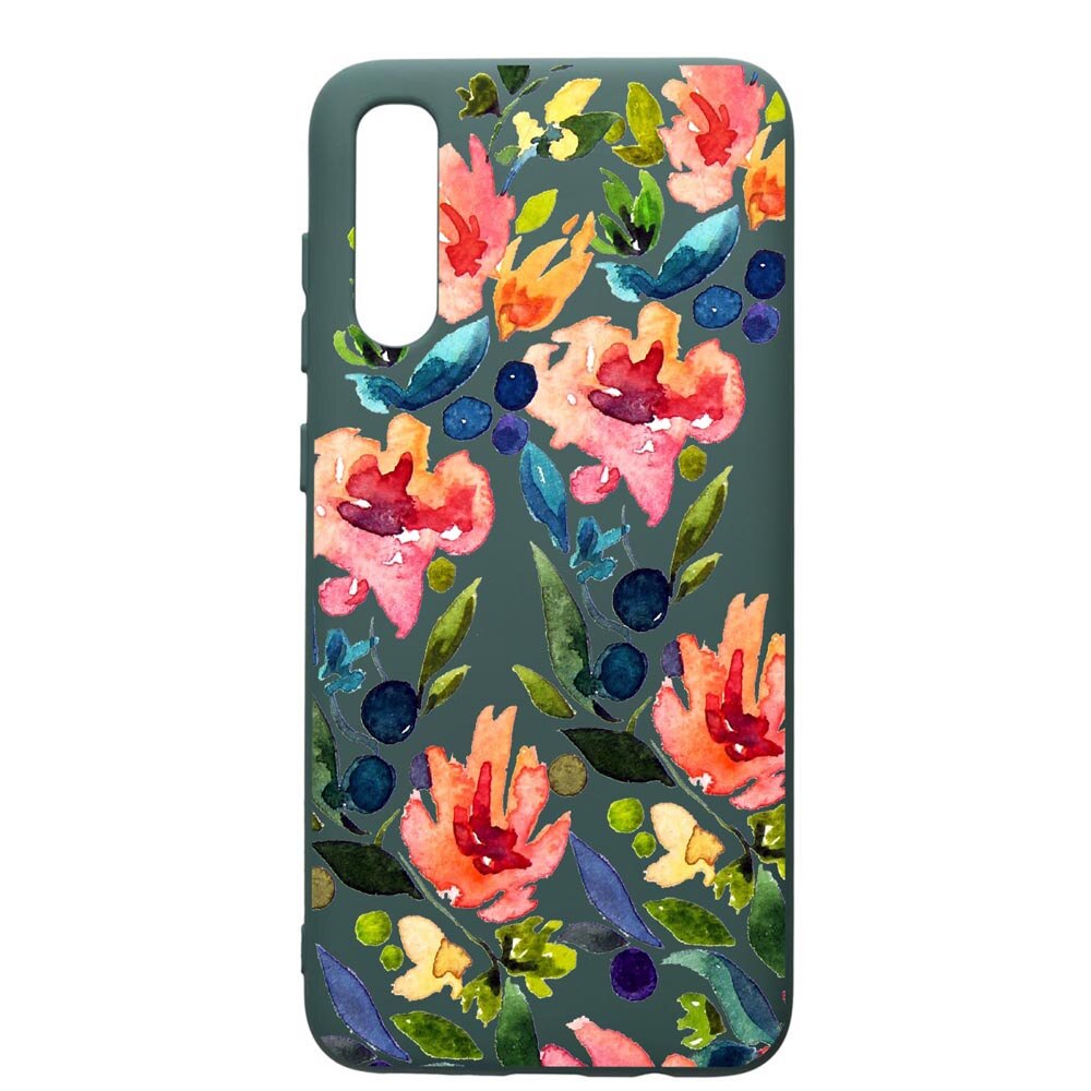 Husa Premium Silicon Compatibila Cu Samsung Galaxy A70, Spring Flowers, cu interiorul din material textil, protectie camera, Forest Green, PFG628