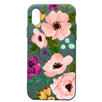 Husa Premium Silicon Compatibila Cu Samsung Galaxy A10, Flowers, cu interiorul din material textil, protectie camera, Forest Green, PFG629 Husa Premium Silicon Compatibila Cu Samsung Galaxy A10, Flowers, cu interiorul din material textil, protectie camera, Forest Green, PFG629