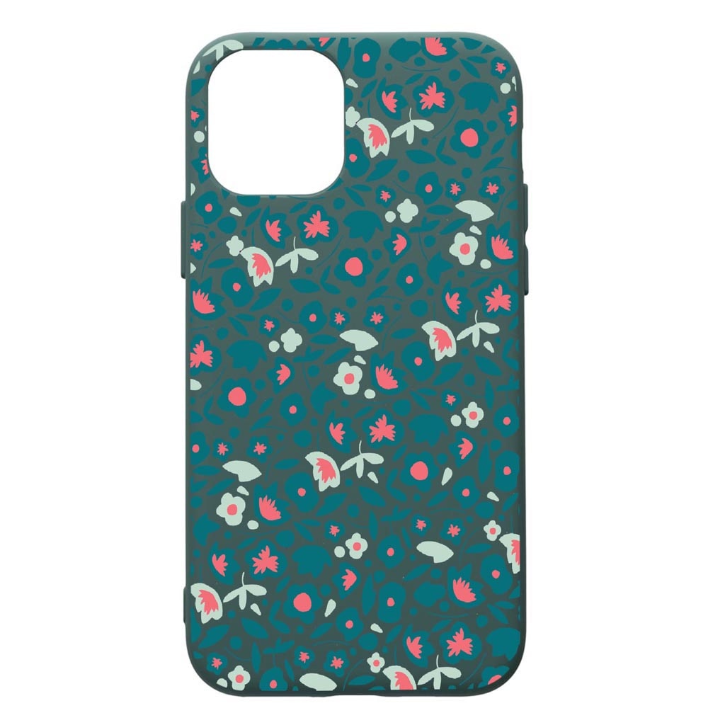 Husa Premium Silicon Compatibila Cu Apple iPhone 11 Pro Max, Green Flowers Pattern, cu interiorul din material textil, protectie camera, Forest Green, PFG632