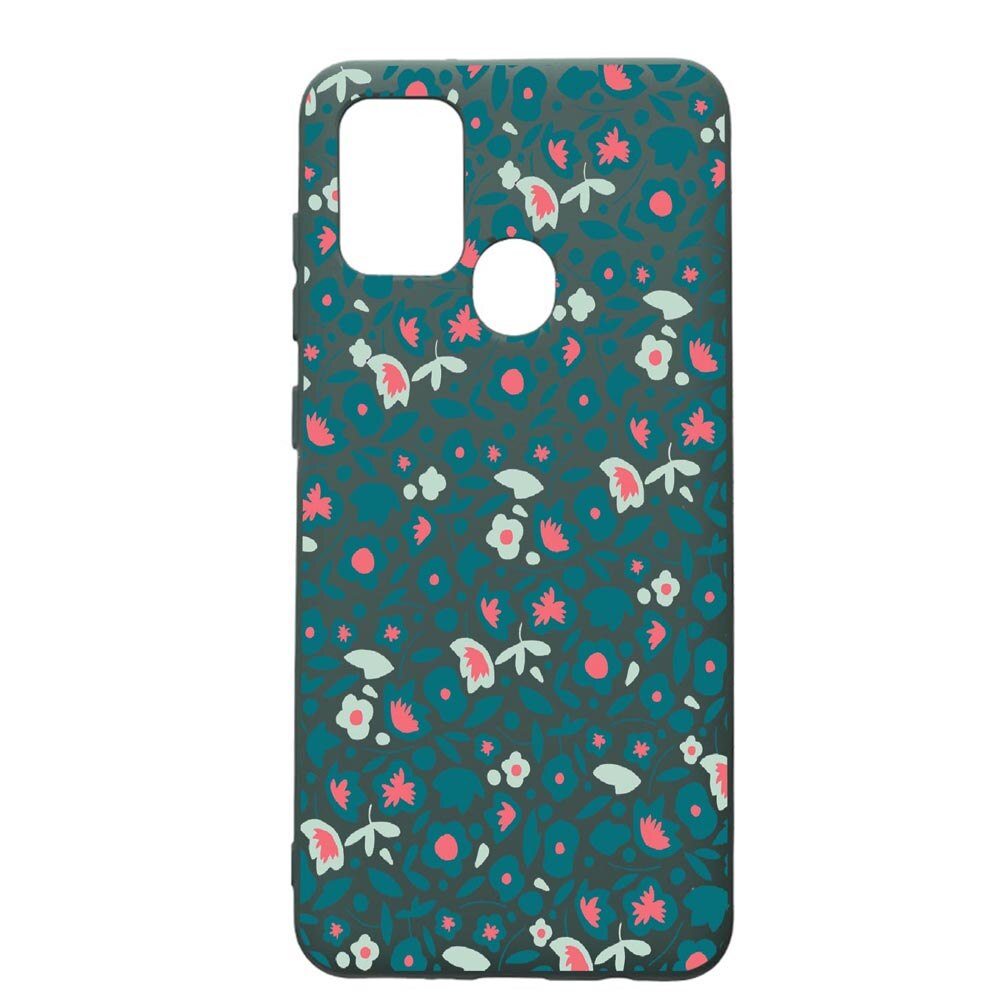 Husa Premium Silicon Compatibila Cu Huawei P Smart 2020, Green Flowers Pattern, cu interiorul din material textil, protectie camera, Forest Green, PFG632