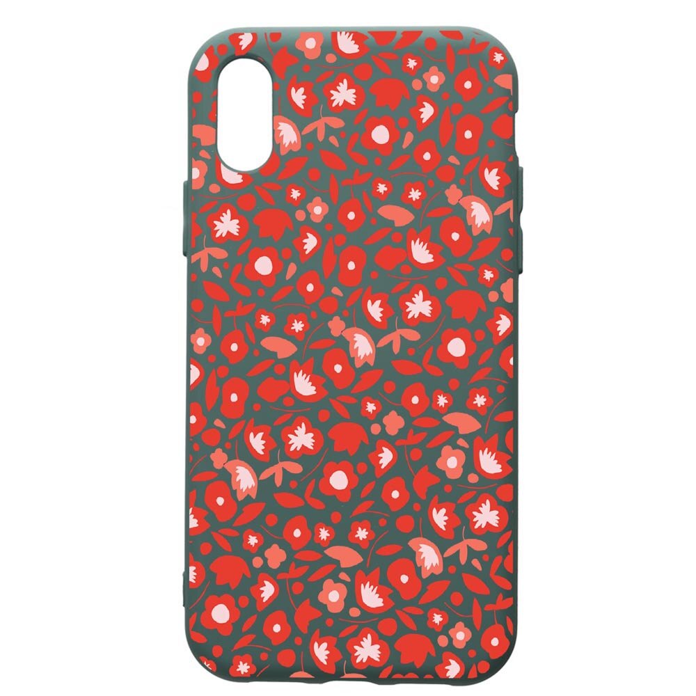 Husa Premium Silicon Compatibila Cu Apple iPhone XS Max, Red Flowers Pattern, cu interiorul din material textil, protectie camera, Forest Green, PFG631