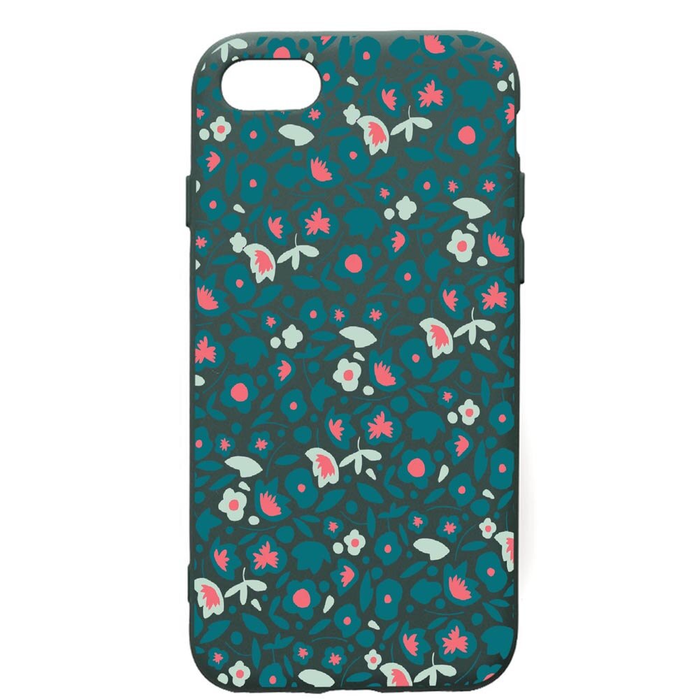 Husa Premium Silicon Compatibila Cu Apple iPhone SE 2 / iPhone 8 / iPhone 7, Green Flowers Pattern, cu interiorul din material textil, protectie camera, Forest Green, PFG632