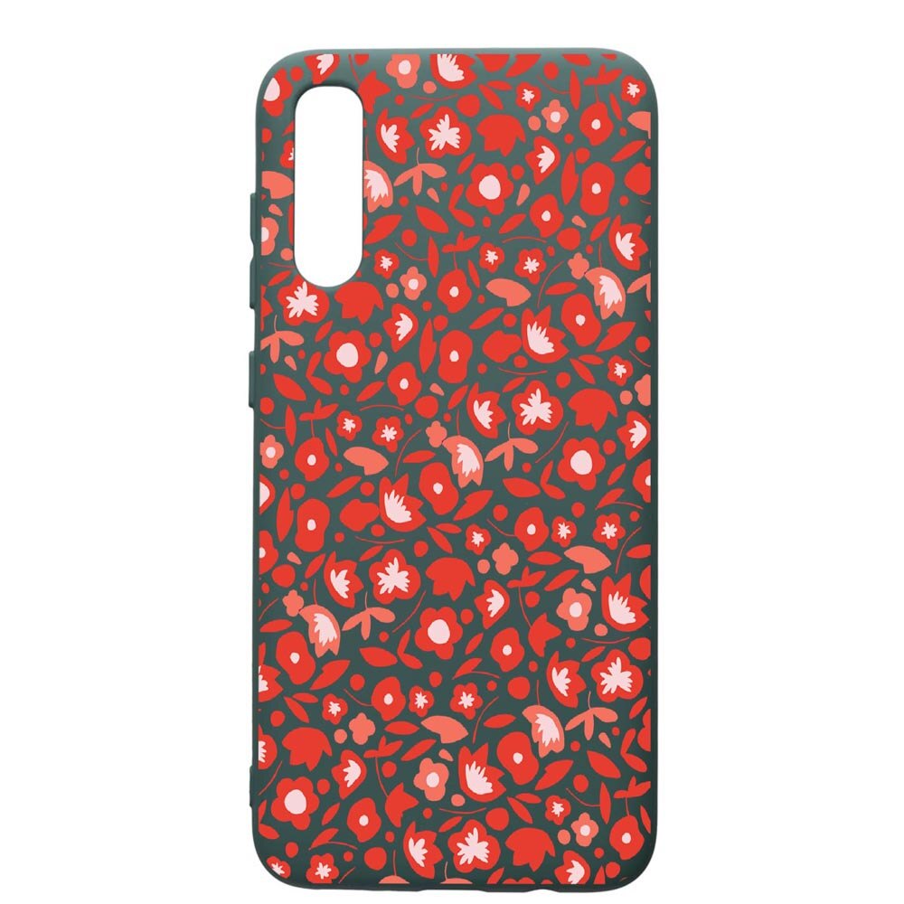 Husa Premium Silicon Compatibila Cu Samsung Galaxy A70, Red Flowers Pattern, cu interiorul din material textil, protectie camera, Forest Green, PFG631
