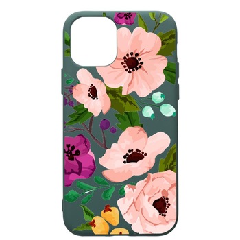 Husa Premium Silicon Compatibila Cu Apple iPhone 11, Flowers, cu interiorul din material textil, protectie camera, Forest Green, PFG629 Husa Premium Silicon Compatibila Cu Apple iPhone 11, Flowers, cu interiorul din material textil, protectie camera, Forest Green, PFG629