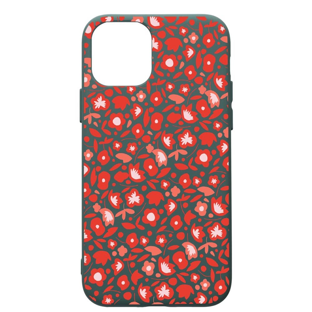 Husa Premium Silicon Compatibila Cu Apple iPhone 11 Pro, Red Flowers Pattern, cu interiorul din material textil, protectie camera, Forest Green, PFG631