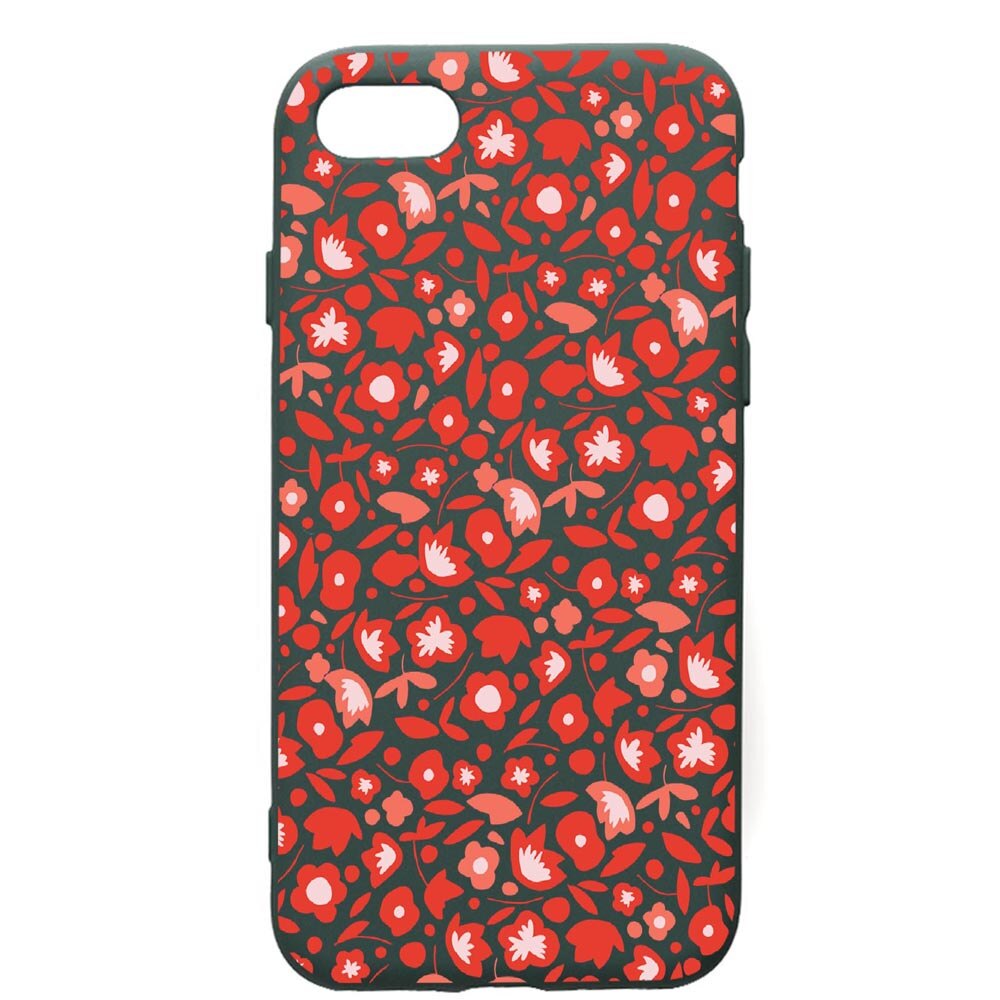 Husa Premium Silicon Compatibila Cu Apple iPhone SE 2 / iPhone 8 / iPhone 7, Red Flowers Pattern, cu interiorul din material textil, protectie camera, Forest Green, PFG631