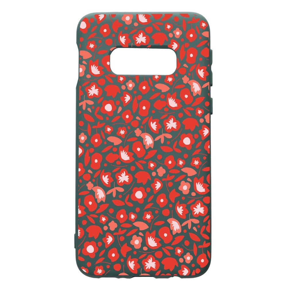 Husa Premium Silicon Compatibila Cu Samsung Galaxy S10e, Red Flowers Pattern, cu interiorul din material textil, protectie camera, Forest Green, PFG631