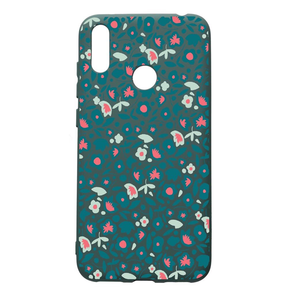 Husa Premium Silicon Compatibila Cu Huawei Y7 2019, Green Flowers Pattern, cu interiorul din material textil, protectie camera, Forest Green, PFG632
