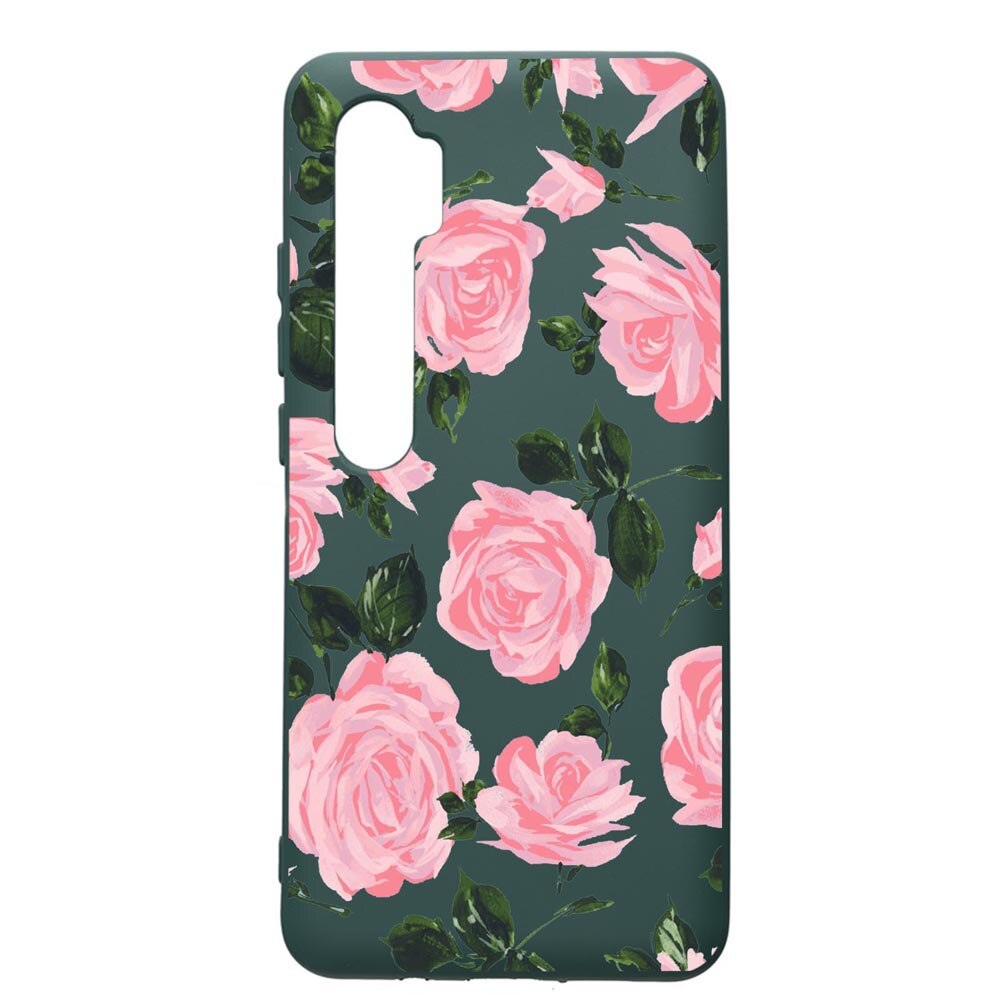 Husa Premium Silicon Compatibila Cu Xiaomi Mi Note 10, Rose - pastel colors, cu interiorul din material textil, protectie camera, Forest Green, PFG514