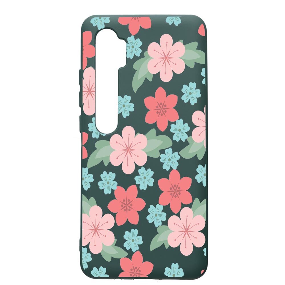 Husa Premium Silicon Compatibila Cu Xiaomi Mi Note 10, Flowers - Pastel colors, cu interiorul din material textil, protectie camera, Forest Green, PFG515