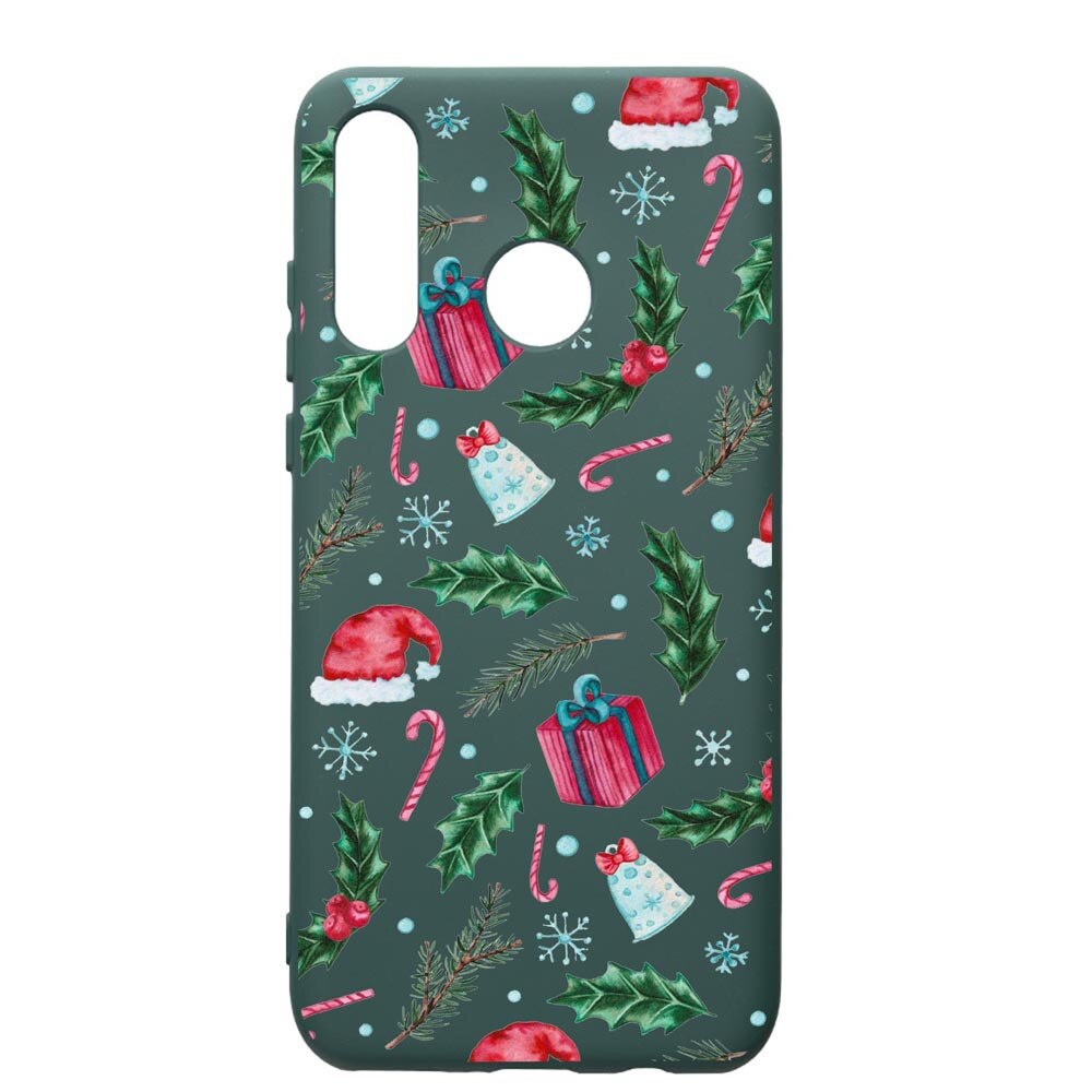 Husa Premium Silicon Compatibila Cu Huawei P30 Lite, Xmas, cu interiorul din material textil, protectie camera, Forest Green, PFG314