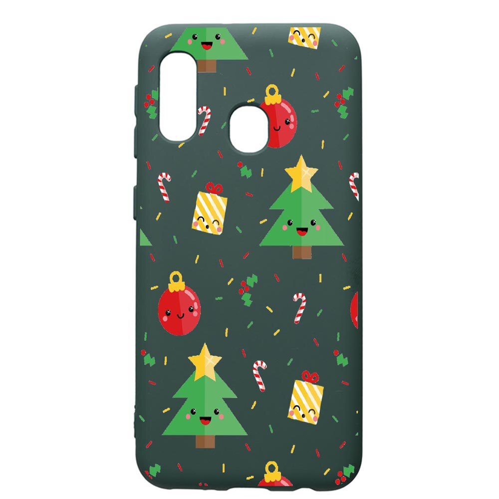 Husa Premium Silicon Compatibila Cu Samsung Galaxy A40, Xmas, cu interiorul din material textil, protectie camera, Forest Green, PFG309