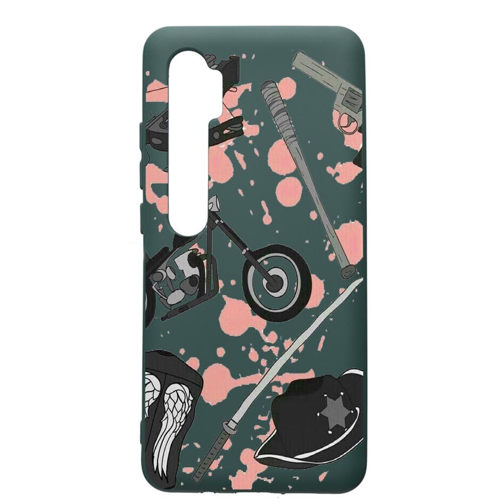 Husa Premium Silicon Compatibila Cu Xiaomi Mi Note 10, The Walking Dead, cu interiorul din material textil, protectie camera, Forest Green, PFG307