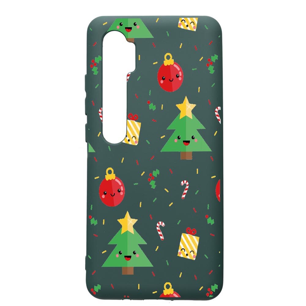 Husa Premium Silicon Compatibila Cu Xiaomi Mi Note 10, Xmas, cu interiorul din material textil, protectie camera, Forest Green, PFG309