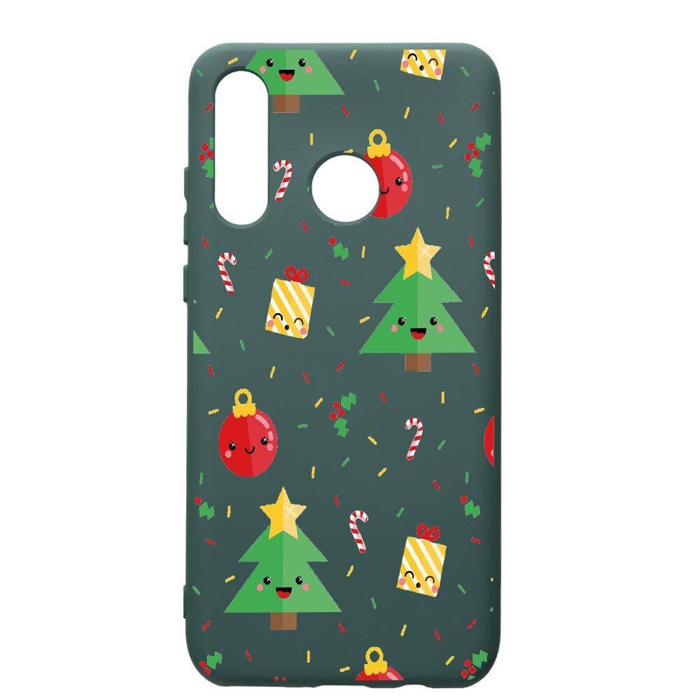 Husa Premium Silicon Compatibila Cu Huawei P30 Lite, Xmas, cu interiorul din material textil, protectie camera, Forest Green, PFG309