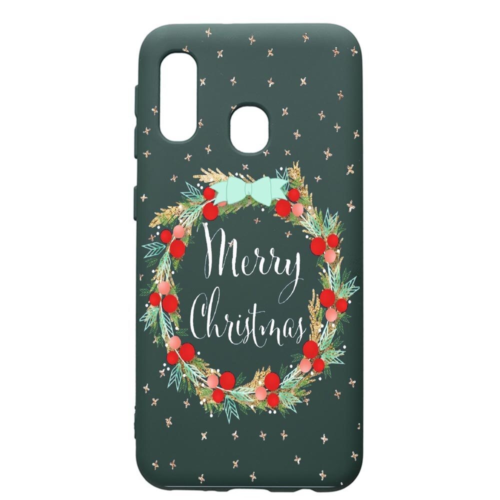 Husa Premium Silicon Compatibila Cu Samsung Galaxy A40, Xmas, cu interiorul din material textil, protectie camera, Forest Green, PFG312