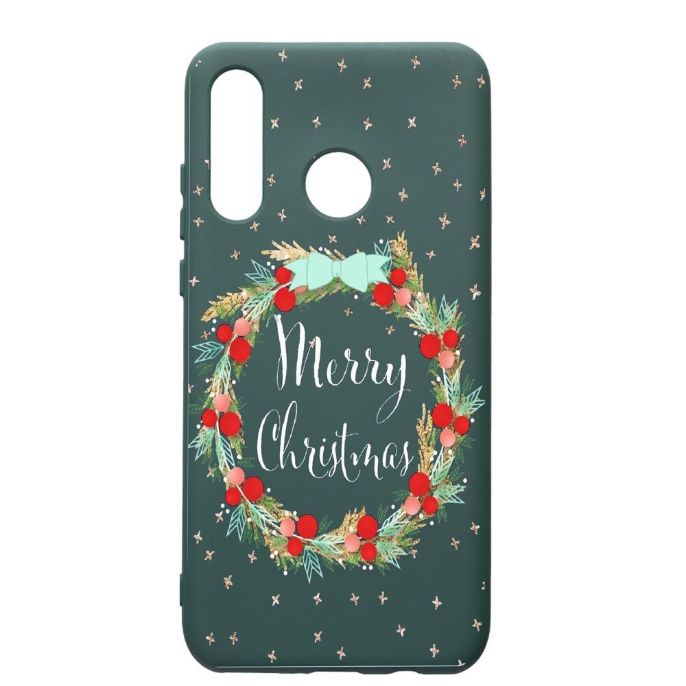 Husa Premium Silicon Compatibila Cu Huawei P30 Lite, Xmas, cu interiorul din material textil, protectie camera, Forest Green, PFG312