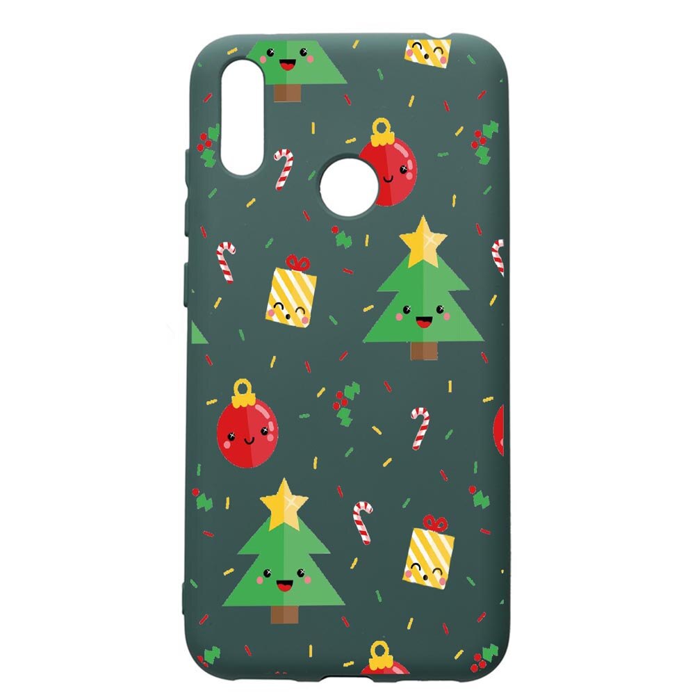 Husa Premium Silicon Compatibila Cu Huawei Y7 2019, Xmas, cu interiorul din material textil, protectie camera, Forest Green, PFG309