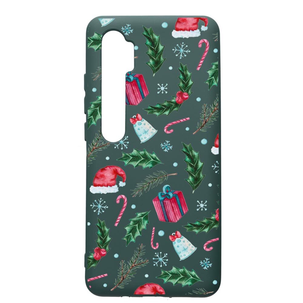 Husa Premium Silicon Compatibila Cu Xiaomi Mi Note 10, Xmas, cu interiorul din material textil, protectie camera, Forest Green, PFG314