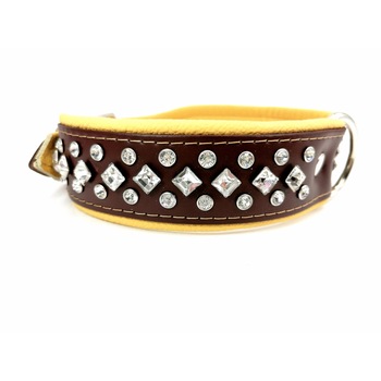 Zgarda din piele naturala nappa maro 40 mm x 55 cm decorata cu stasuri Zgarda din piele naturala nappa maro 40 mm x 55 cm decorata cu stasuri