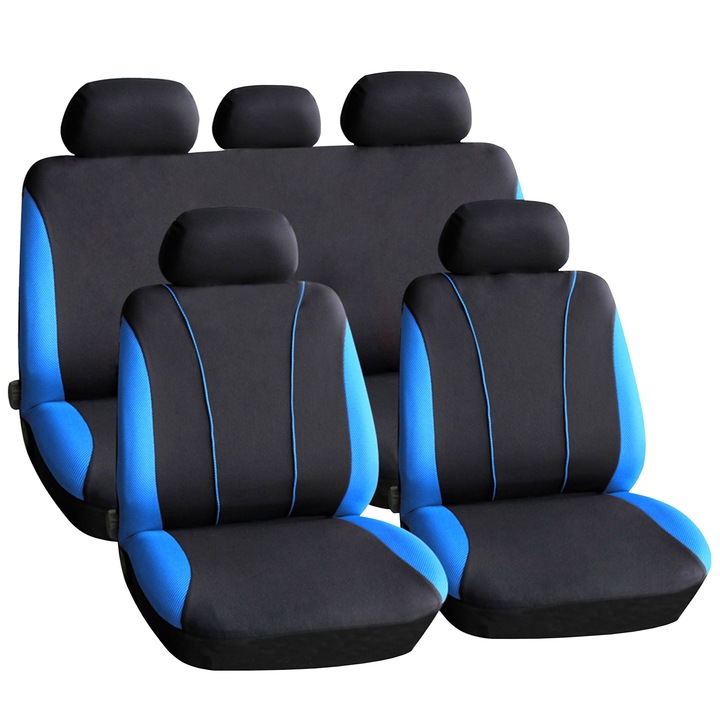 CARGUARD univerzális autóülés huzatok, 9 db, légzsákos ülésekkel kompatibilisek, Fekete/Kék