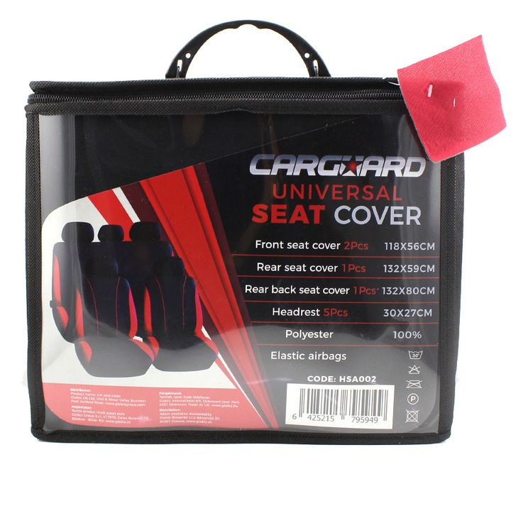 Huse universale scaune auto Carguard, 9 piese , negru cu rosu , compatibile scaune cu airbag