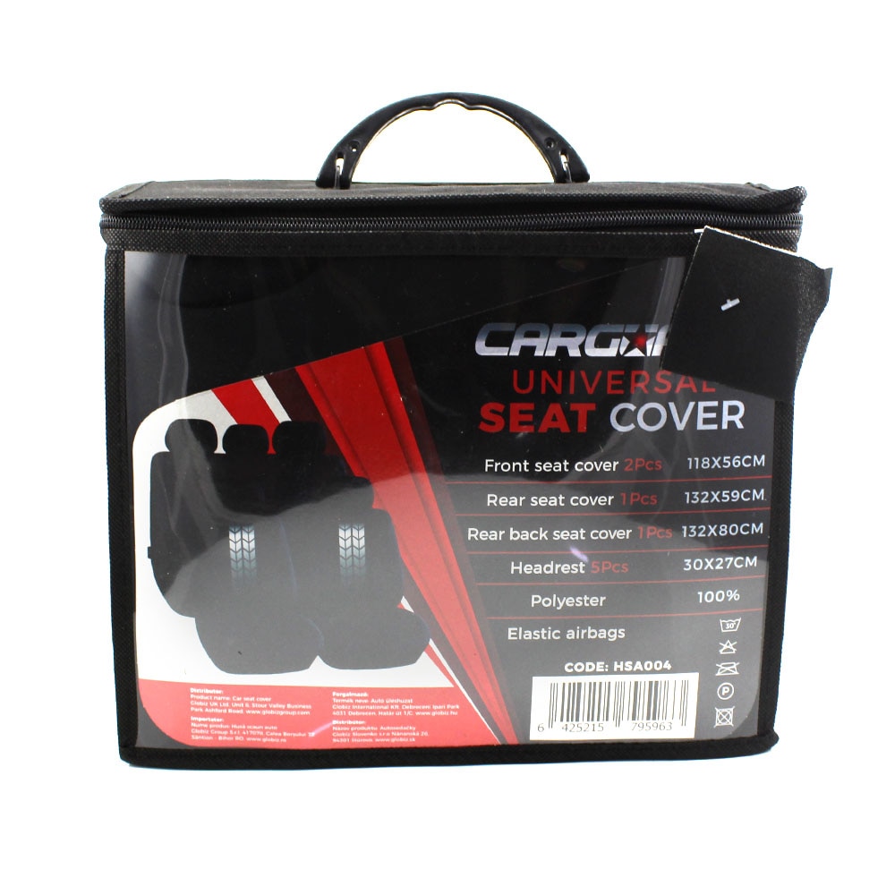 Huse universale scaune auto Carguard, 9 piese , negru cu alb , compatibile scaune cu airbag