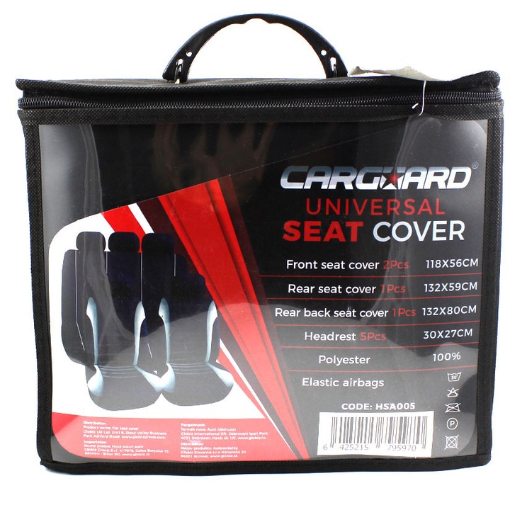 Huse universale scaune auto Carguard, 9 piese , albastru cu gri , compatibile scaune cu airbag