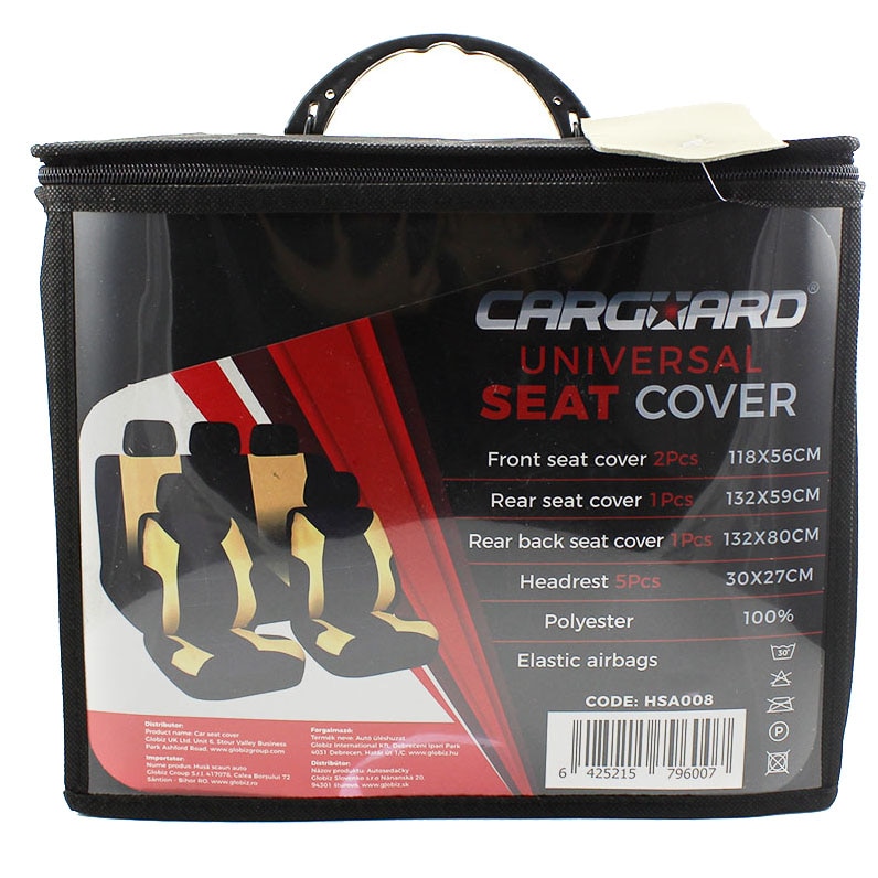 Huse universale scaune auto Carguard Elegance, 9 piese , negru cu bej, compatibile scaune cu airbag