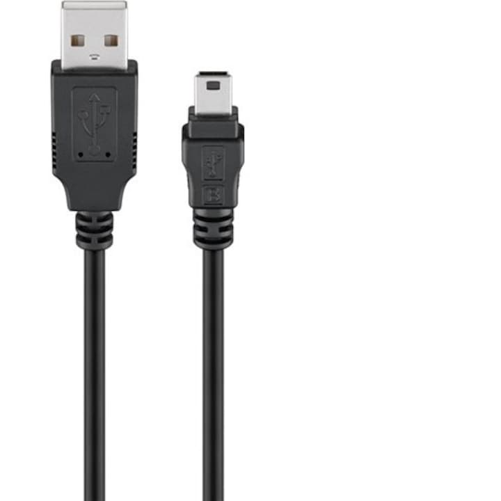 Високоскоростен кабел USB 2.0 на Goobay, 1.50 м, USB 2.0 мъжки (тип A) към Мини USB 2.0 мъжки (тип B, 5-пинов),черен