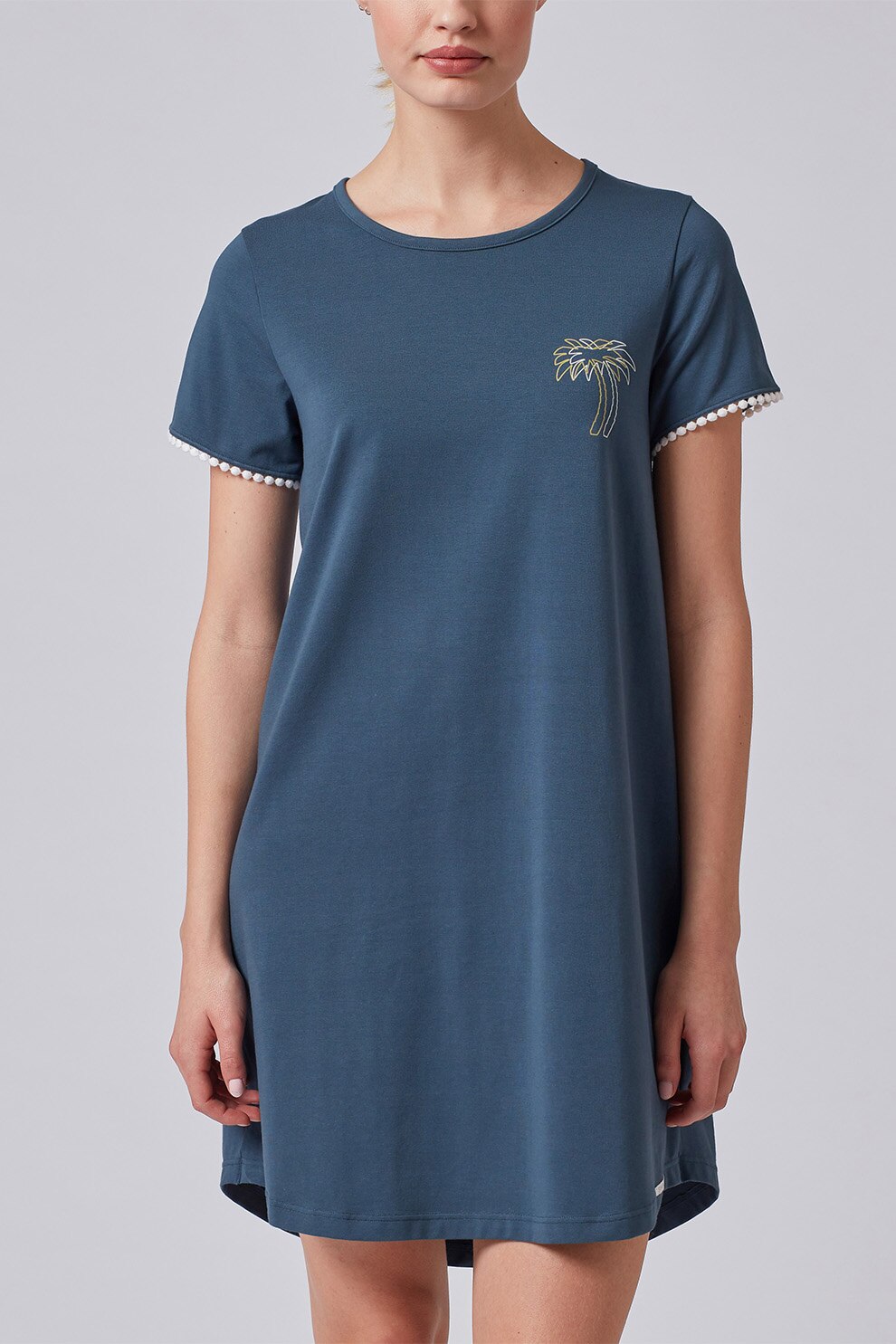 Skiny, Camasa de noapte cu imprimeu pe piept, Albastru petrol, L