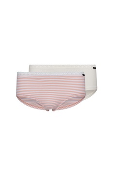 Skiny, Set 2 perechi de chiloti hipster, fete, Skiny, cu dungi si uni, Alb/Roz somon, Alb/Roz somon Skiny, Set 2 perechi de chiloti hipster, fete, Skiny, cu dungi si uni, Alb/Roz somon, Alb/Roz somon