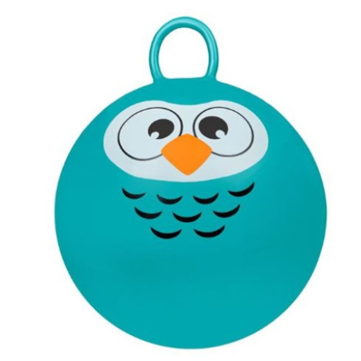 OEM felfújható labda gyerekeknek, fogantyúval, bagoly modell, 45 cm, türkiz