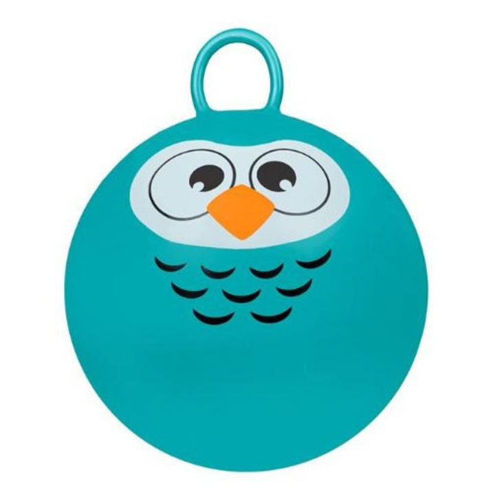 Minge gonflabila pentru copii, hop hop, turcoaz, model bufnita, 45 cm