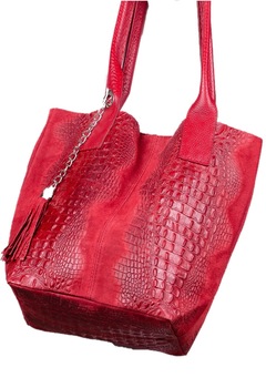 Geanta dama, Vera Pelle, cu model piele crocodil, piele naturala, rosu, 35 x 44 x 16 cm Geanta dama, Vera Pelle, cu model piele crocodil, piele naturala, rosu, 35 x 44 x 16 cm