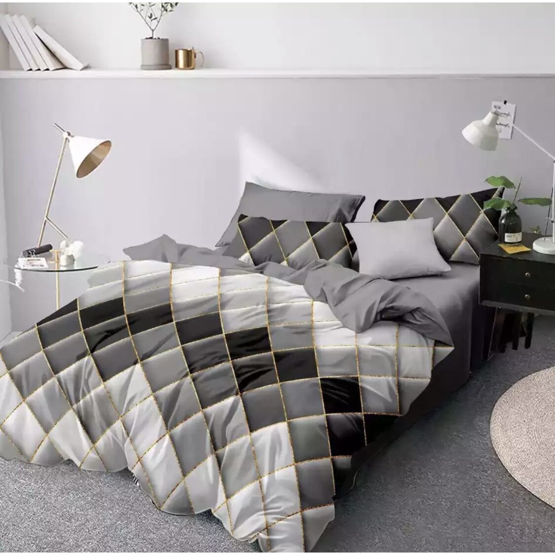Set 6 piese Lenjerie Relax Shop, Lux Romburi pe maro, 2 persoane