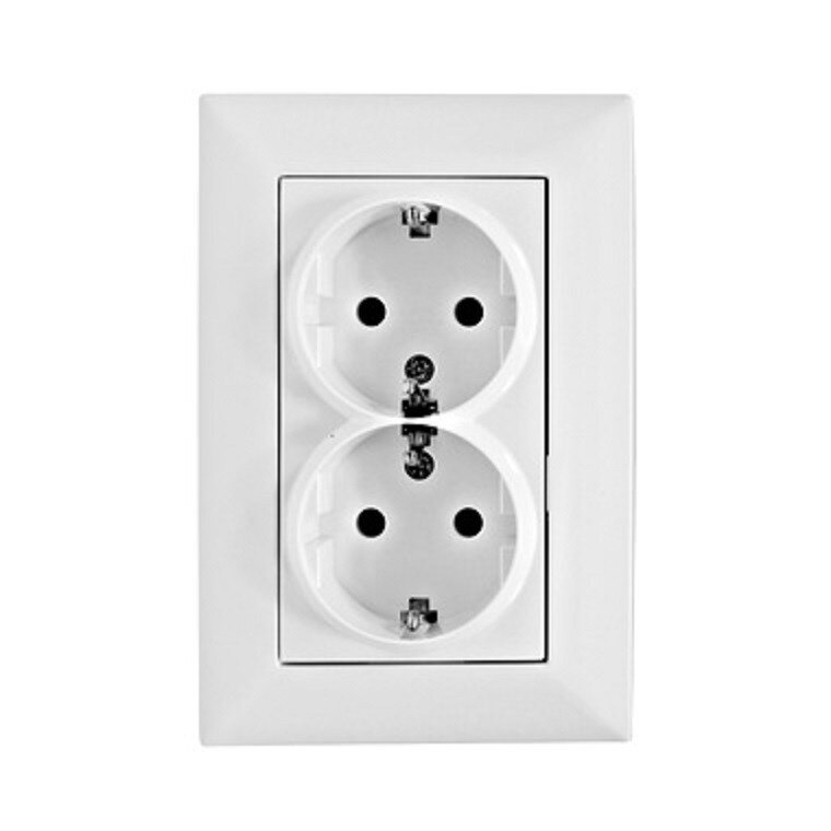 Priza dubla 16A, cleme cu surub, alb