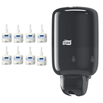 Set Sapun lichid mini Tork Premium, S2, 420502, 475ml, culoare galben, 8 bucati si Dozator sapun lichid Tork S2, 561008, culoare negru Set Sapun lichid mini Tork Premium, S2, 420502, 475ml, culoare galben, 8 bucati si Dozator sapun lichid Tork S2, 561008, culoare negru