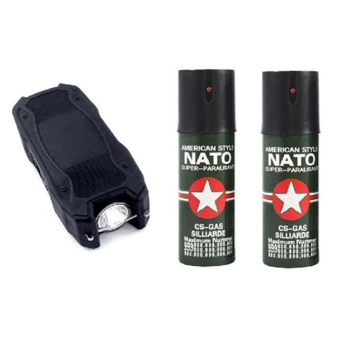 Комплект за самозащита, състоящ се от 2 спрея 60 ml и Mini Electrosoc TW 1901