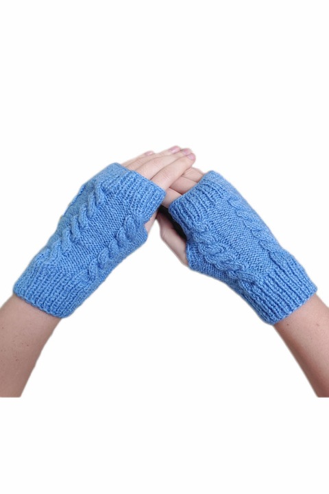 Дамски плетени ръкавици без пръсти, сини, един размер