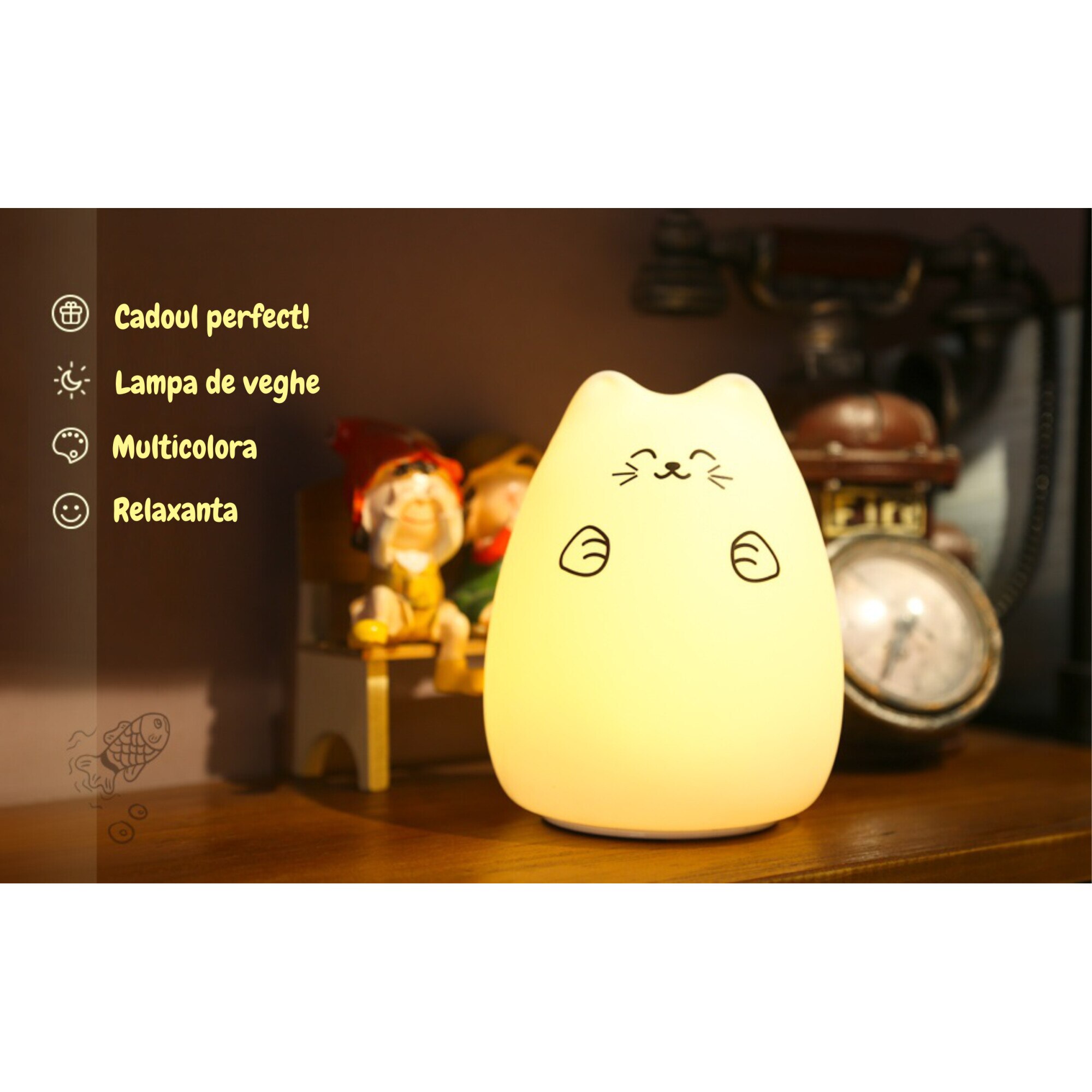 Lampa de veghe portabila cu 7 culori de LEDuri, silicon BPA-free 