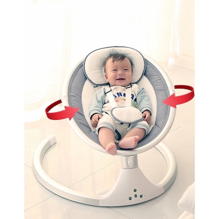 Leagan electric smart Lala KiDs pentru bebelusi cu acoperis rabatabil si plasa pt protectie, conexiune Bluetooth si USB , telecomanda, doua jucarii si melodii incorporate , culoare gri , model ursulet , varsta 0+