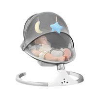 leagan electric smart lala kids pentru bebelusi cu acoperis rabatabil si plasa pt protectie conexiune bluetooth si usb  telecomanda doua jucarii si melodii incorporate  culoare gri  model ursulet  varsta 0 imagen 3_0_
0