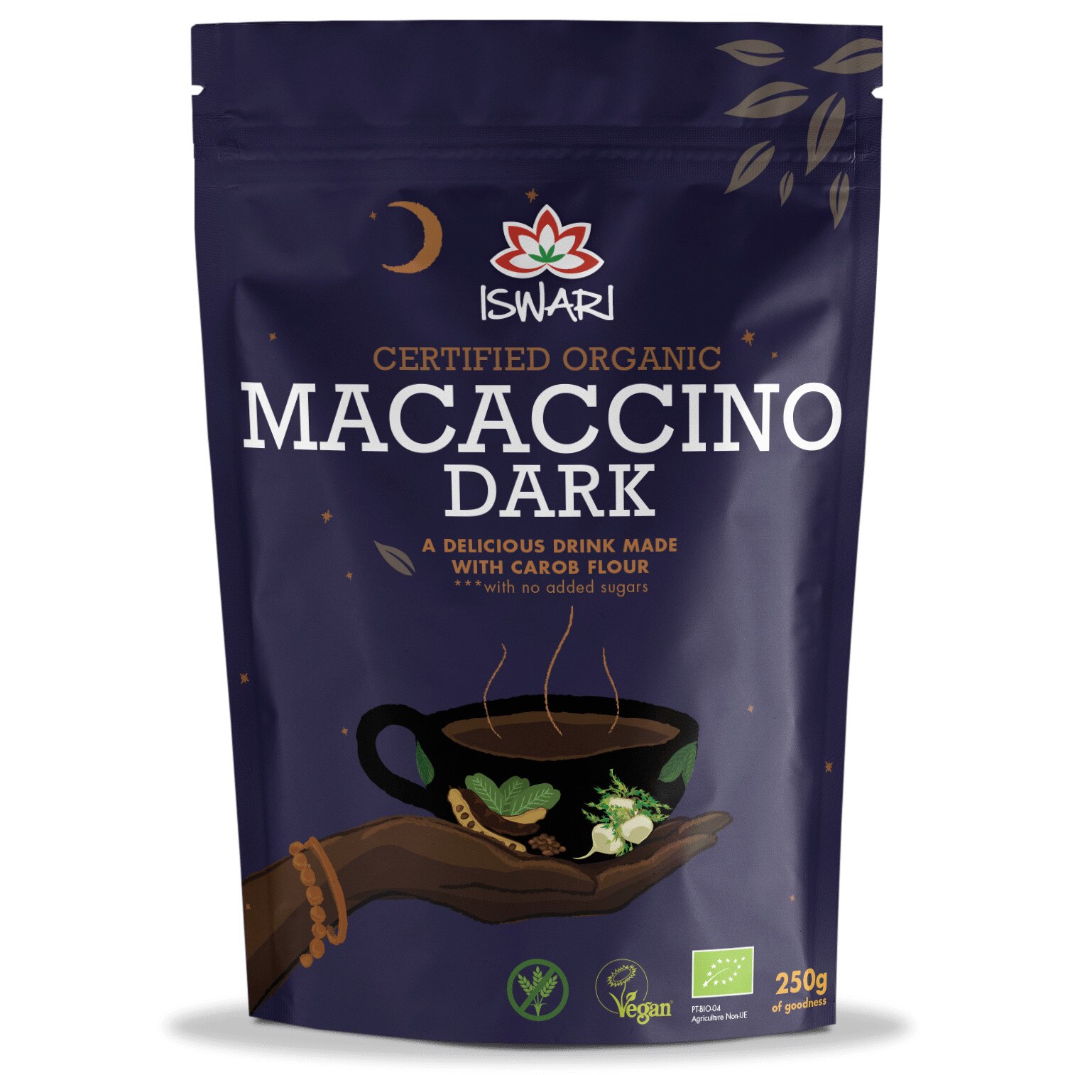 Bautura instant decofeinizata bio vegana Macaccino Dark Iswari
