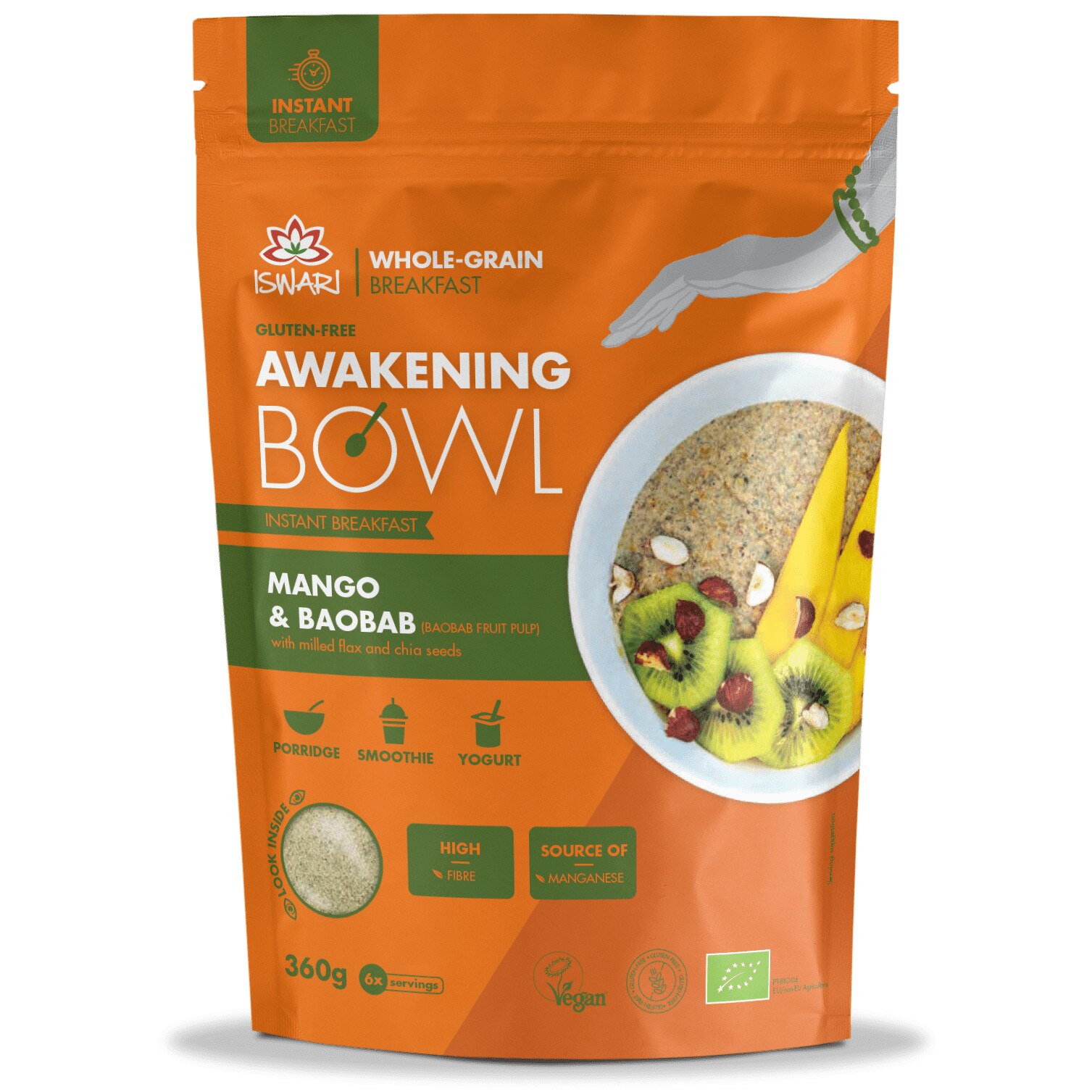 Mic dejun instant bio cu mango si baobab Iswari, 360 g