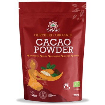 Pulbere de cacao bio si fairtrade, gramaj mare Iswari, 250 g Pulbere de cacao bio si fairtrade, gramaj mare Iswari, 250 g